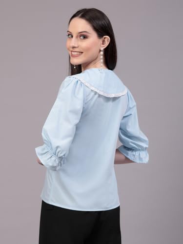Image of Style Quotient Women Sky Blue Victorian Style Shirt