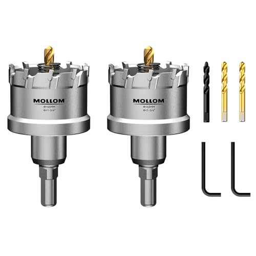 Mollom 1-3/4" (45mm) 2Pcs Heavy Duty Carbide Hole Saw with 3 Pilot bit