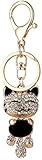 Cute Kitten Cat Bling Crystals Rhinestone Key Chain Keyring Holder Handbag Charm For Pet Lover (Black)