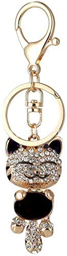Cute Kitten Cat Bling Crystals Rhinestone Key Chain Keyring Holder Handbag Charm For Pet Lover (Black)