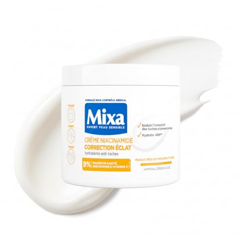 Mixa - Crème Niacinamide Correction Éclat - Crème Hydratante Anti-Taches au Beurre de Karité, à la Niacinamide et à la Vitamine C - Adaptée au Visage,...