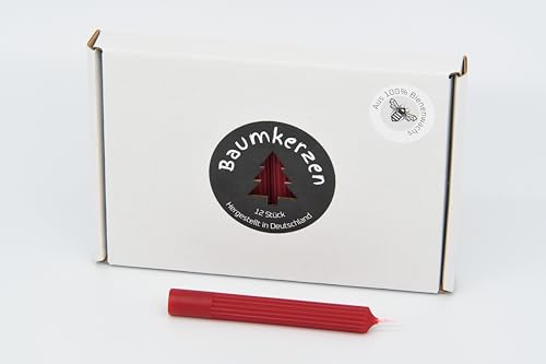 Premium Baumkerzen 12 Stück aus 100% Bienenwachs farbig mit edler...