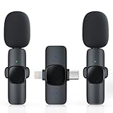 RIKGYHA 2 Pack Wireless Lavalier Microphone for iPhone/Android Phone, USB C Wireless Lav Mic, 4 Pickup Modes, Noise Cancellation, Mini Lapel Mic for Video Recording Podcast YouTube TikTok