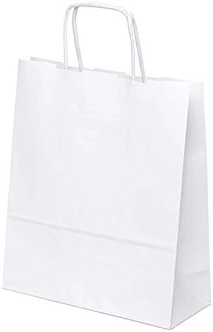 kgpack 25 pcs. White Paper Bags, Small Paper Bags with Handles 24 x 20 x 8 cm Gift Bags with Twisted Handles for Grocery Baking Shopping Merchandise Boutique Retail