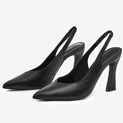 gihubafuil Women’s Fashion Pumps Closed Pointed Toe High Kitten Heels Casual Slingback Slip-on Dress Shoes Black | Image 2