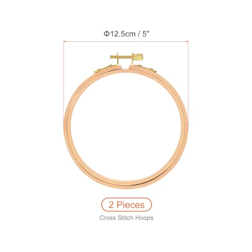 Image of PATIKIL 2 Pieces 5 Inch Embroidery Hoops Round Adjustable Beach Wood Circle Cross Stitch Hoop Ring Bulk for Embroidery Art Craft Handy Sewing Decoration