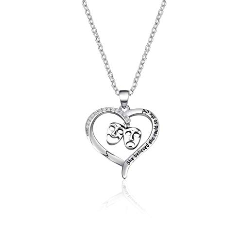 FAADBUK Theater Necklace Theatre Drama Gift She Believed She Could So She Did Comedy Tragedy Masks Charm Jewelry Inspiration Gift for Actor Actress