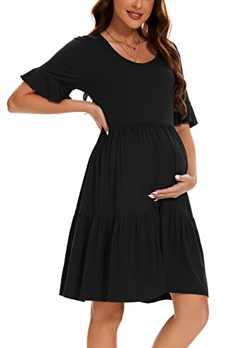 Smallshow Vestido Premama Verano Ropa Embarazada para Mujer Black L