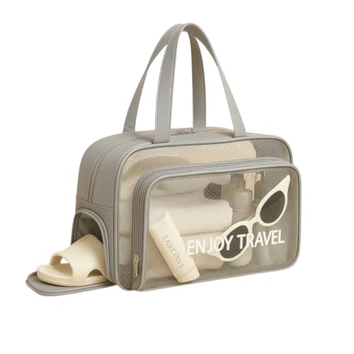 Bolsa Necessaire Transparente Impermeável para Praia e Piscina, itens pessoais e de higiêne (Cinza)