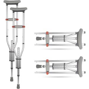 Lightweight Underarm Crutches with Height Adjustment up to 300 LBS, Aluminum Walking Aid for Teens to Adults Range 4’6”– 6’6”, with Underarm Pad and Hand Grip,1pair (Gray, Triangle)