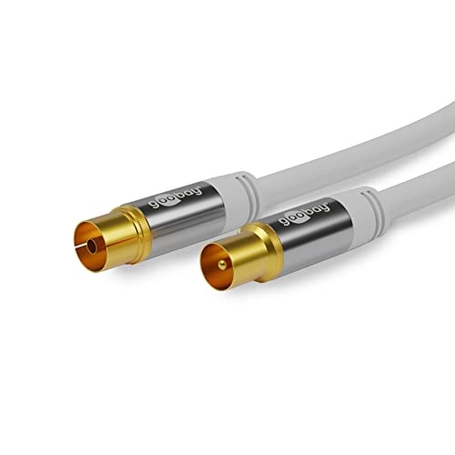 Goobay 70313 TV Aerial Cable Coaxial Female to Coax Male 4x Shielded 135 dB Gold-Plated White (1.0 m), 1,0 m