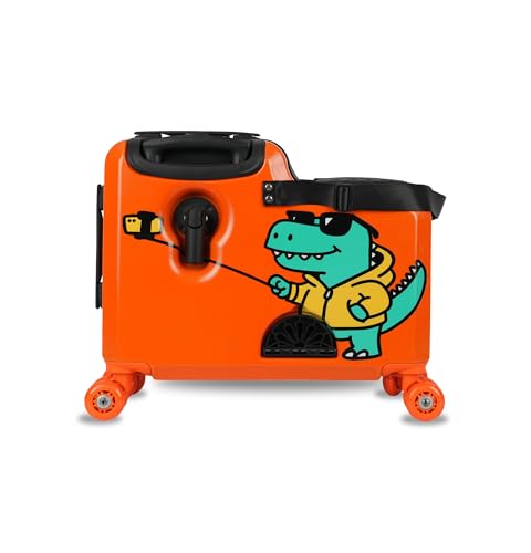 Rolly Rider Ride on Suitcase for Kids Kids Trolley Luggage Bag Traveling Suitable for Children ABS Lightweight Travel Bag Scooter with 360 Degree 4 Spinner Wheels (Rexy - T-Rex Design)