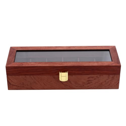 Boîte de rangement pour montres en bois marron à 6 emplacements et coussins