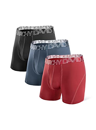 DAVID ARCHY 3 Pack Men's Soft Mesh Quick Drying Sports Underwear Breathable Boxer Briefs with Fly (M, Black/Maroon/Moonlight Blue)
