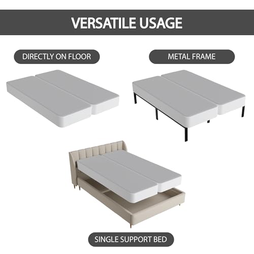 Greaton, 4-Inch Sturdy Box Spring for Mattress Support-Durable and Fully Assembled, Natural Wood Foundation for King, White - Thumbnail 6