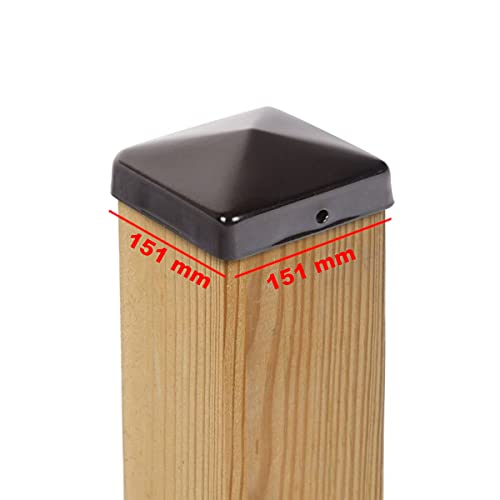 6x Pyramid Post Caps Steel Black Powder Coated 151 x 151 mm