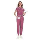 NiaHin 8 Pockets Scrub Jumpsuit for Women - Soft Stretch Medical Uniforms Scrubs Jogger Set Comfortable Ladies Workwear Overall
