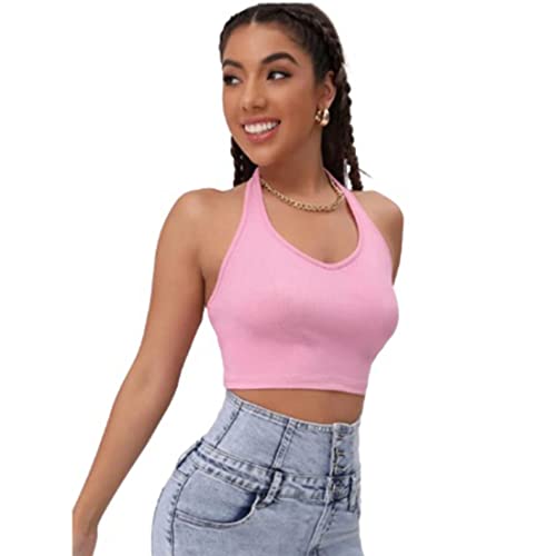 Buy GLARE u0026 BLAIR Ribbed Tank Top Stylish Sleeveless Halter Neck Crop Top  for Women (Small, Baby Pink) at Amazon.in