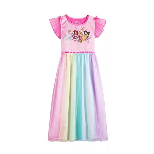 Disney Girls' Fantasy Nightgown Princess Dress Pajama, Rainbow - Princesses, Size 8