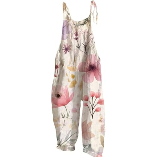 Cotton Overalls for Women Womens Jumpers and Rompers Linen Jumpsuits for Women Boho Floral Gardening Overalls Loose Fit Plus Size Summer Rompers Bohemian Travel Vacation Baggy Casual Clothes A-Yellow