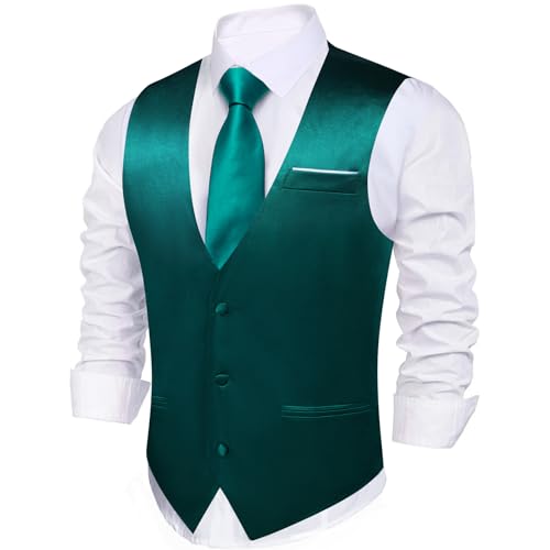 Image of Barry.Wang Vest for Men Business /Leisure Dress Suit Vests V-neck 2 Pockets Wedding Party Tuxedo Satin Waistcoat