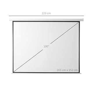 HOMCOM Schermo per Proiettore 100 Pollici Formato 4:3 Regolabile con Telecomando, Schermo di Proiezione Motorizzato Compatto, Installazione a Parete o Soffitto, 203x152 cm, Bianco