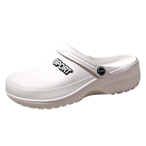 Chejarity Zuecos unisex con correa de talón ajustable, suela antideslizante, resistente al agua, para jardín, cocina, estructura para gastronomía, cocina, Estilo E03 Blanco, 40.5 EU