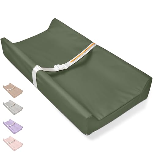 Image of Vegan Leather Baby Changing Pad - Diaper Wipeable Changing Pad, Waterproof Cover Changing Mat for Dresser and Table,Taupe (Dark Green)