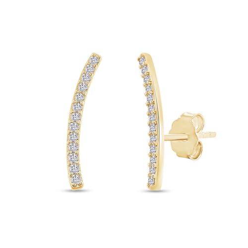 18k Gold Plated Sterling Silver Post Moissanite Diamond Ear Crawler Earrings | Ear Climber Earrings For Women | Trendy Jewelry Gifts For Her