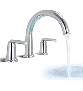 Kruzoo High Flow Roman Tub Faucet with Valve, Widespread Solid Brass 3 Hole Bathtub Faucet, 2 Han...