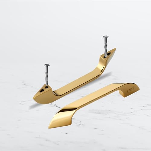 Image of LAPO 4 Inch Cabinet Drawer Handles for Kitchen, Pull Handles for Wardrobe, Cupboard, Almirah & Pooja Mandir, Easy Installation, 3 Years Warranty (224mm, PVD Gold, Pack of 10) - Twist