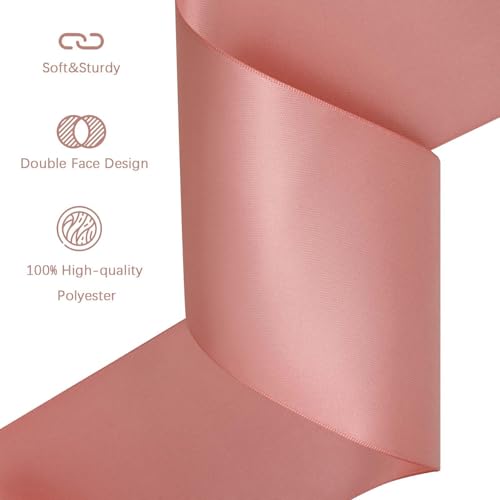 Image of Dusty Pink Satin Ribbon 4 inch X 15 Yards Polyester Ribbon for Gift Wrapping Very Suitable for Weddings Party Hair Bow Invitation Decorations and More
