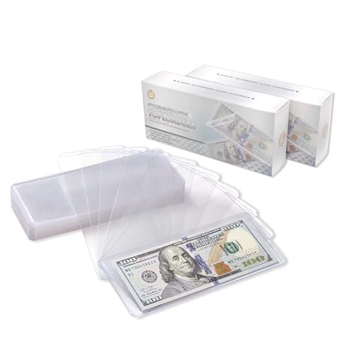 Boen 50 Pack Top-Load Dollar Bill Sleeves Hard Currency Holder