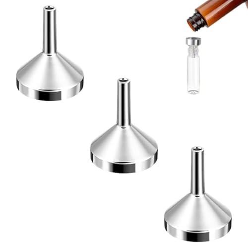 3PCS Small Funnel Set Silver Aluminium Mini Funnels 2.5cm Mouth Diameter Stainless Steel for Liquids Powders Oils Perfume & Jam Filling for Kitchen & Home Use