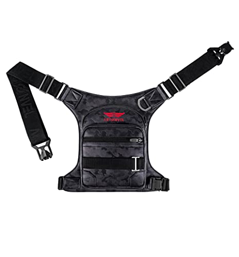 Artonvel - Sacoche de Jambe Moto Cuir Camo - Cuir de Vachette Impression UV - Imperméable & Léger - Sacoche Ajustable - Ergonomique - Durable - Garantie 3 ans (Black) Cover