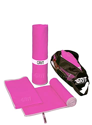 Grit Performance Gear Microfiber Gym Towels For Sweat, Yoga Towel, Lightweight Travel Towel Set, 3 Quick Dry Workout Towels, Backpacking Gear, Camping Accessories, 3 Sizes In 1 With Travel Bag (Pink) #TOP16