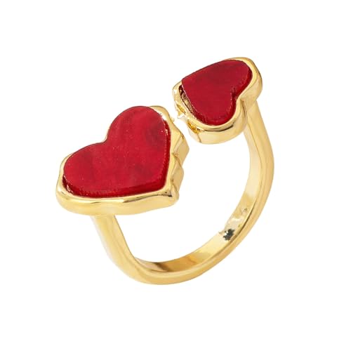 NewZenro Heart Love Adjustable Ring for Women Cute Gold Plated Red/White/Black Acrylic Open Statement Finger Engagement Promise Wrap Rings Comfort Fit Fashion Jewelry for Her Bff