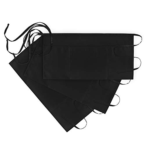 Xornis 3 Pack Waist Aprons with 3 Pockets Waitress Server Waiter Half Short, Black
