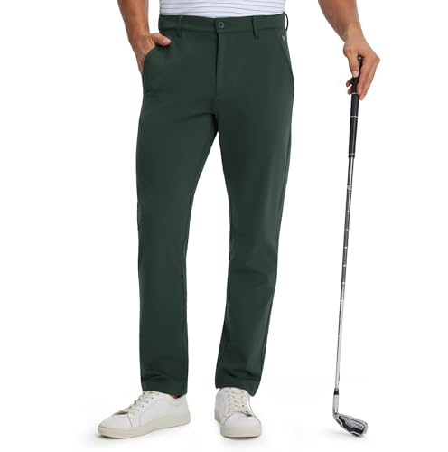 M Maelreg Fleece Lined Mens Golf Pants Cold Weather Winter Warm-Up Thermal Insulated Stretch Slim Fit Dress Pant Forest Green