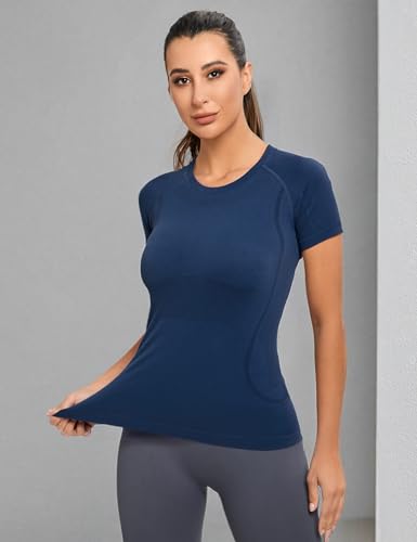 Image of MathCat Seamless Workout Tops for Women, Short Sleeve Compression Athletic Shirts Soft Yoga Gym Tops XS-XL