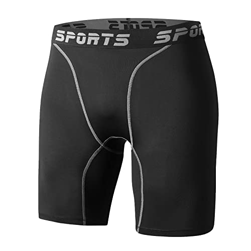 Sillictor Compression Shorts Men Anti Chafing Running Underwear Men Gym Shorts Breathable Tight Mens Sports Boxers for Cycling Workout Football,Moisture Wicking Muscle Support 3325 Black L