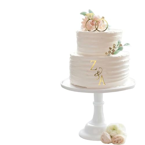 Floruvia Wedding Cake Topper Diamond Ring Cake Topper mit 26 Buchstaben Personalisierbar Braut und Bräutigam Initialen Schild