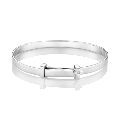 Argent sterling 925 gourmette bébé avec diamant véritable et croix