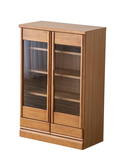 書棚 本棚 ロータイプ 幅80cm 木製 完成品 ガラス扉 開き戸 引出し スリム 北欧家具 ナチュラル 85067-85074