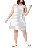 Amazon Essentials Women's Tank Swing Dress, French Stripe Grey Heather, Lar