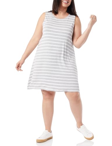 Amazon Essentials Women's Tank Swing Dress, French Stripe Grey Heather, Lar