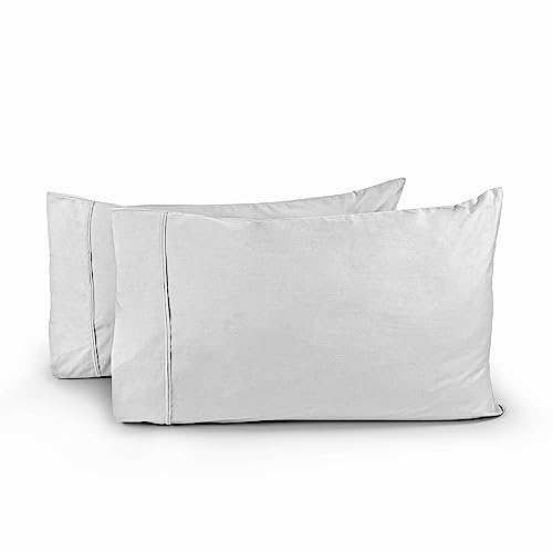 Image of LINENWALAS Solid 300 Tc 100% Pure Cotton Percale Fitted Sheet for Queen Bed Size Bedding with Pillow Cover for Bedroom, Soft Hotel Quality Bottom Bedsheets with Elastic Deep Pocket (60x78 Inch, White)