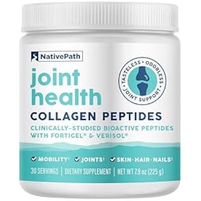 NativePath Joint Health Advanced Formula, Type 1 & 3 Peptides with Fortigel & Verisol, Grass-Fed Unflavored Collagen for Women & Men, 30 Servings