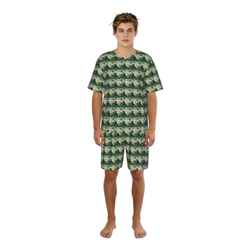 Pijama de hombre transpirable y suave de dos piezas con bolsillos prácticos