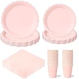 96Piezas Vajilla Rosa Fiesta Cumpleaños, Cubiertos Desechables Incluye Platos y Vasos Para Rosa Servilletas, Platos Desechables Elegantes para 24 Invitado Barbacoas Fiesta Cumpleaños Infantil Niña
